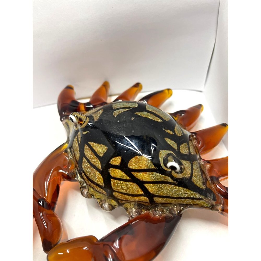 Murano Glass Golden Flecks Crab Figurine Art Amber Brown Crustasean - Picture 3 of 6